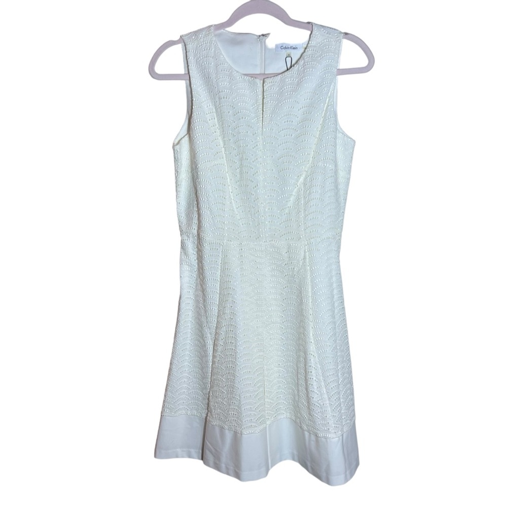 Calvin Klein NWT White Eyelet A-Line Dress • Summer / Bridal / Garden Party • Si